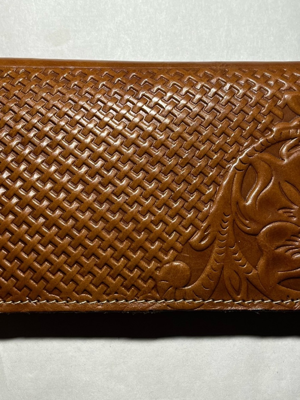 Patricia Nash Tooled Woven Leather Wallet in Cognac Brown